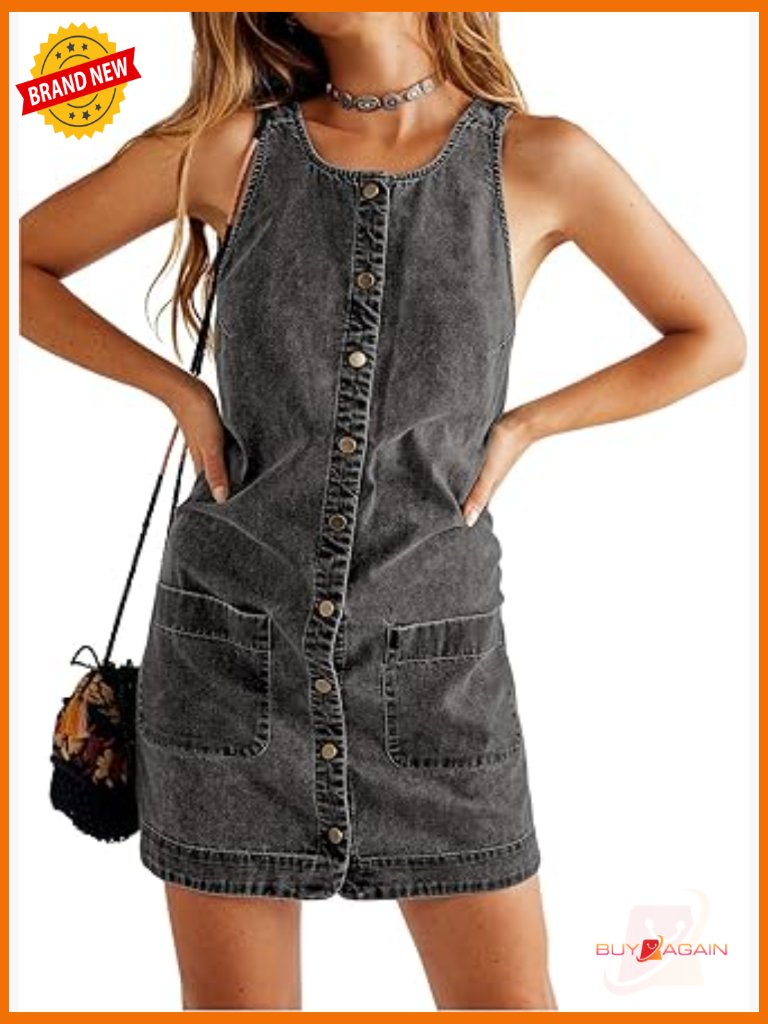 Sleeveless Denim Overall Dress Mini Jumpsuit With Pockets